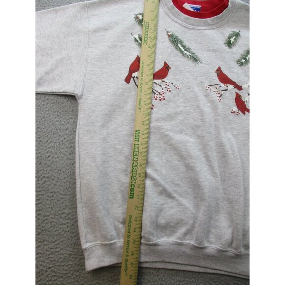 Christmas Sweatshirt Women's Large Cardinals Double Collar Granny Gray Red Birds - Picture 4 of 7